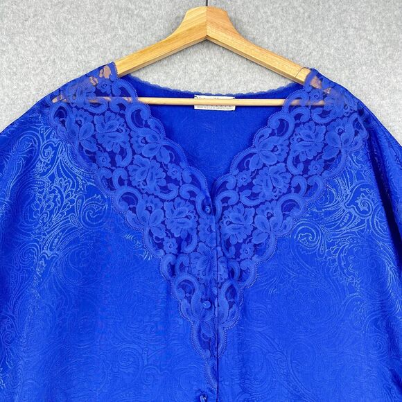 VTG Val Mode Nightgown 2X Purple Floral Lace Short Sleeve Button Front Lingerie - Picture 2 of 13